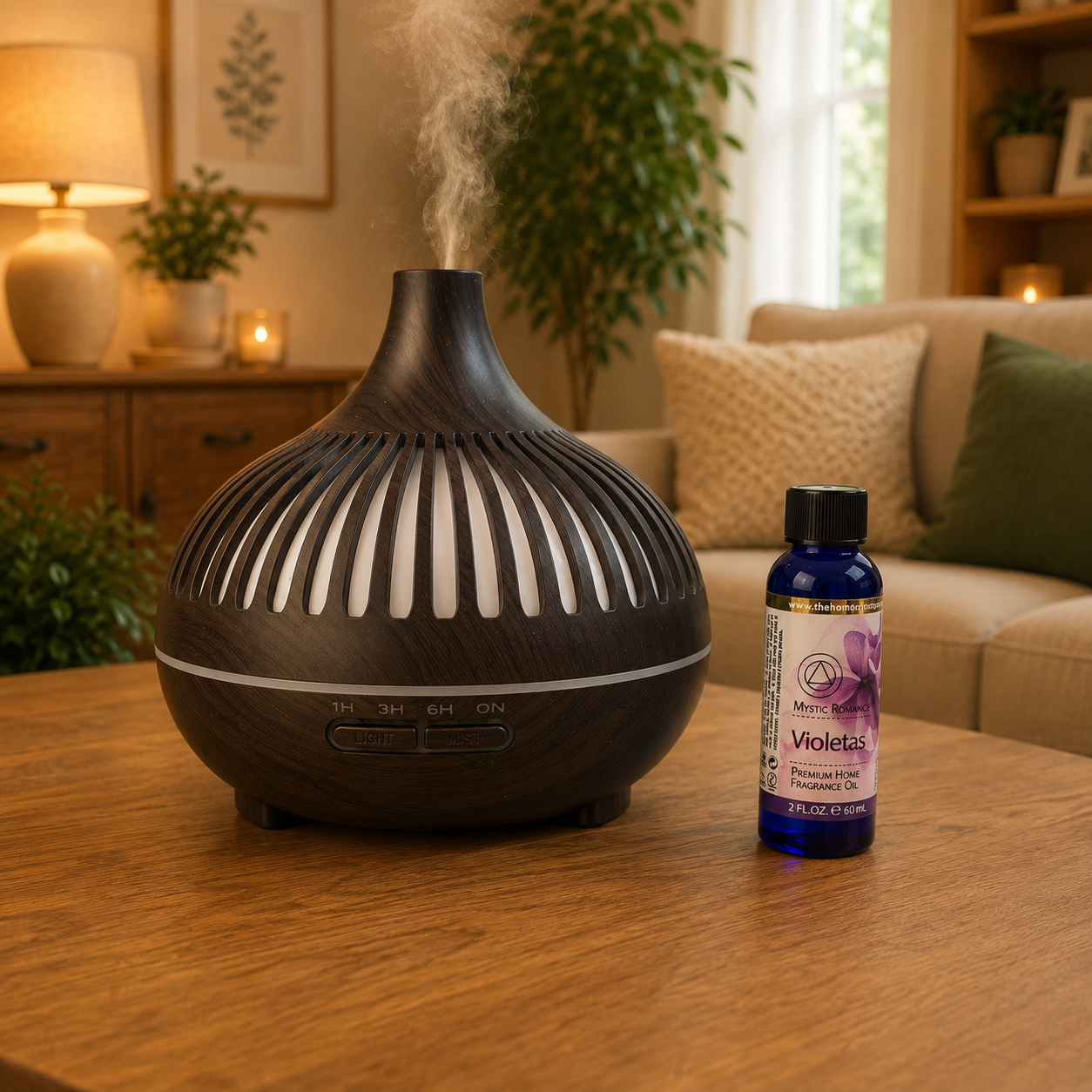 Ultrasonic Aroma Diffuser 300ml – Decorative Essential Oil Diffuser with LED Light & Timer 66203