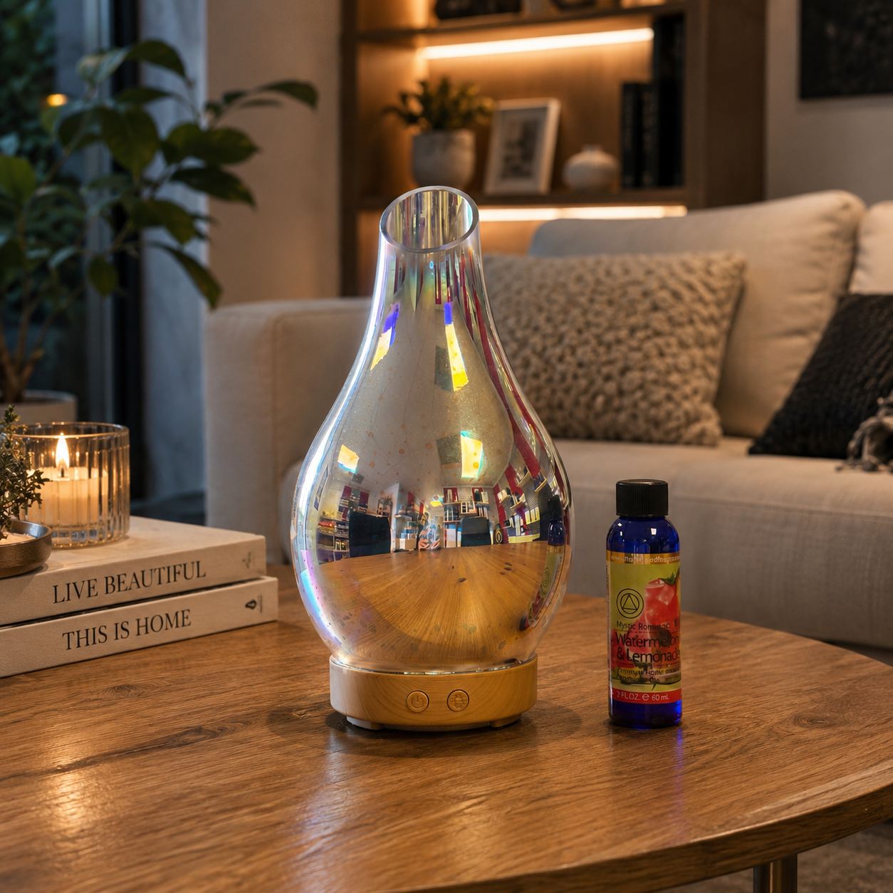 3D Glass Ultrasonic Diffuser 120ml – Fragrance Oil Diffuser with LED Light & Timer 68724