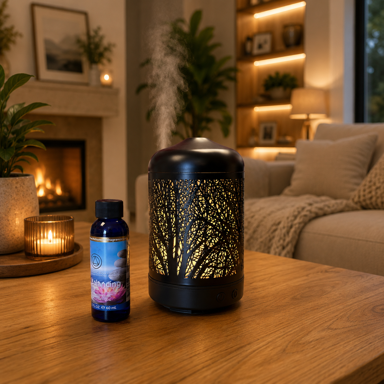 Ultrasonic Aroma Diffuser 100ml – Fragrance Oil Diffuser with LED Light & Decorative Metal Cover 65766