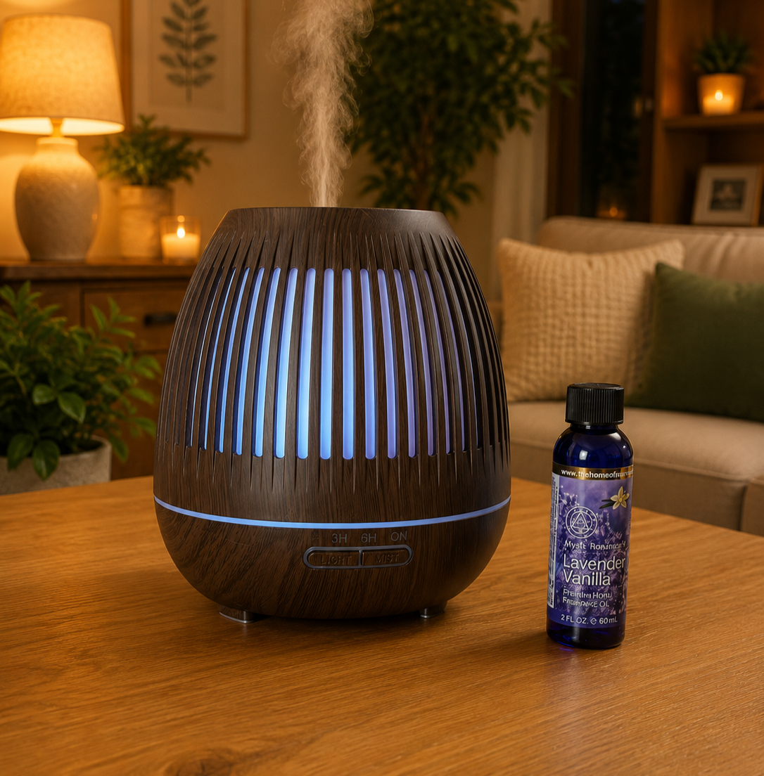 Ultrasonic Aroma Diffuser 400ml – Wood Grain Essential Oil Diffuser with LED Light & Timer 66205