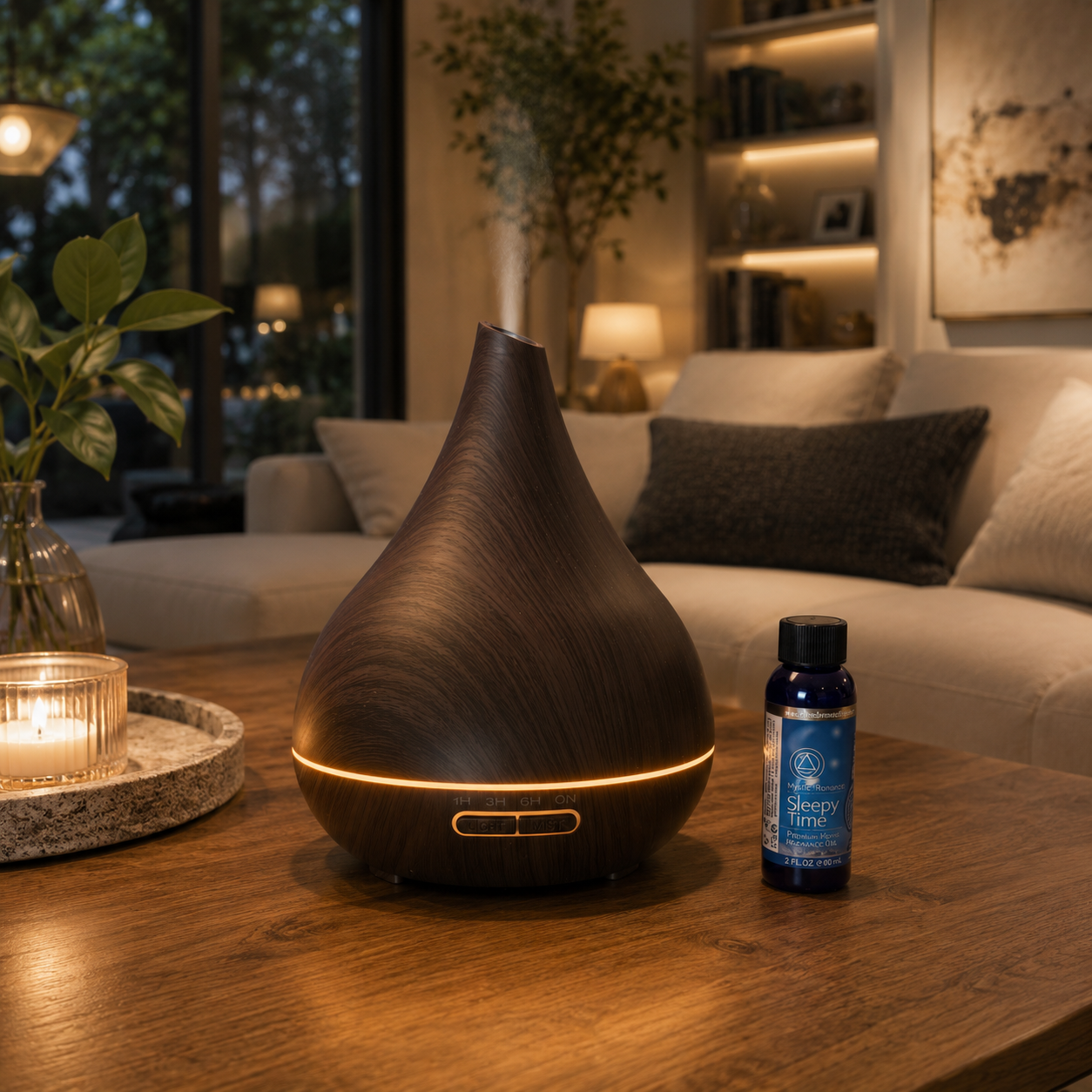Ultrasonic Wood Grain Diffuser 300ml – Fragrance Oil Diffuser with LED Light & Timer 66235