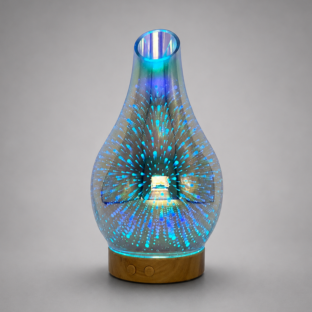 3D Glass Ultrasonic Diffuser 120ml – Fragrance Oil Diffuser with LED Light & Timer 68724