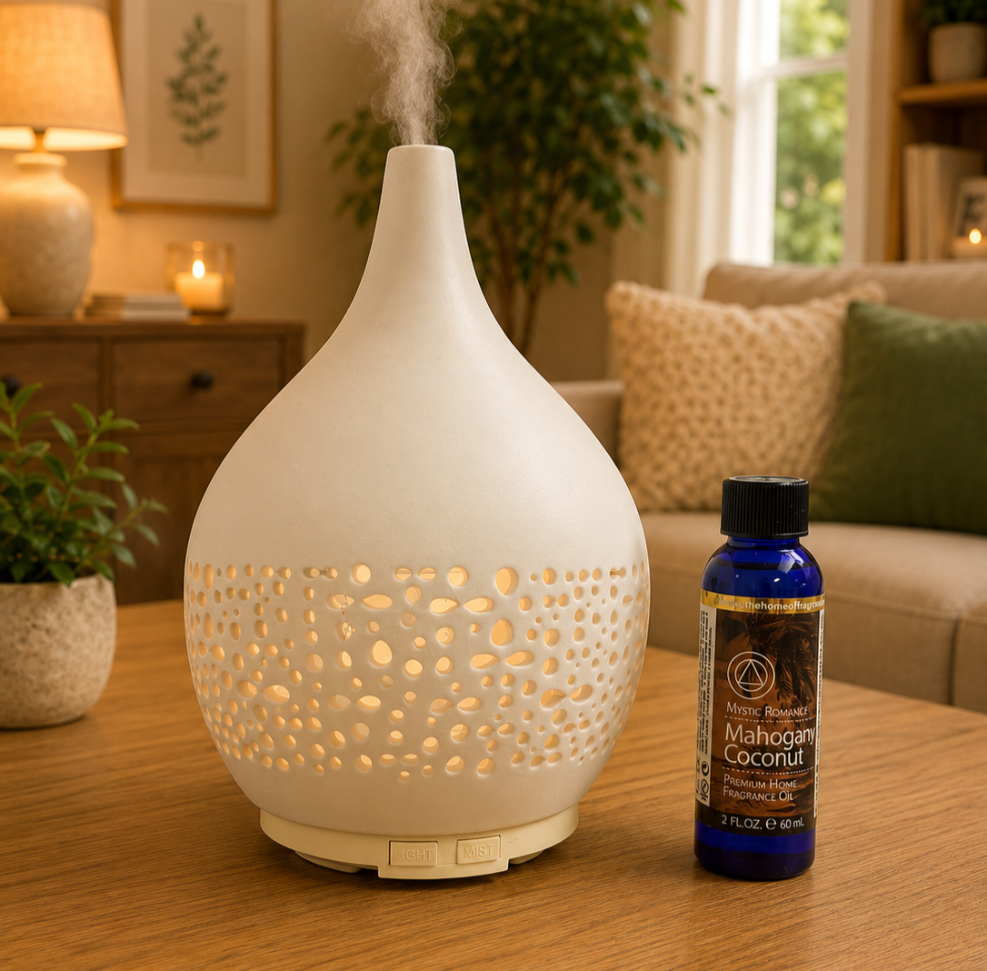 Ceramic Ultrasonic Aroma Diffuser 100ml – Decorative Fragrance Oil Diffuser with LED Light 65811